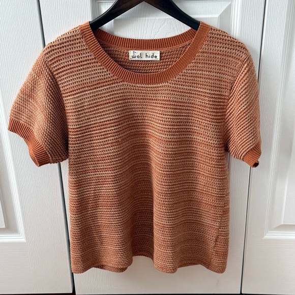 Wol Hide Sweaters - Wol Hide Organic Cotton Textured Knit Short Sleeve Sweater